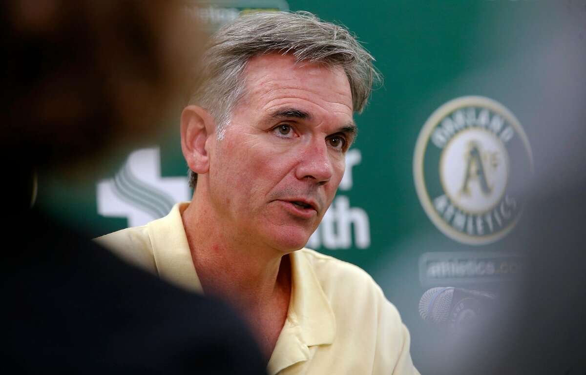 Oakland Athletics VP of baseball operations Billy Beane talks about the season during a press conference at the Oakland Coliseum on Mon. Oct. 2, 2017, in Oakland, Ca.