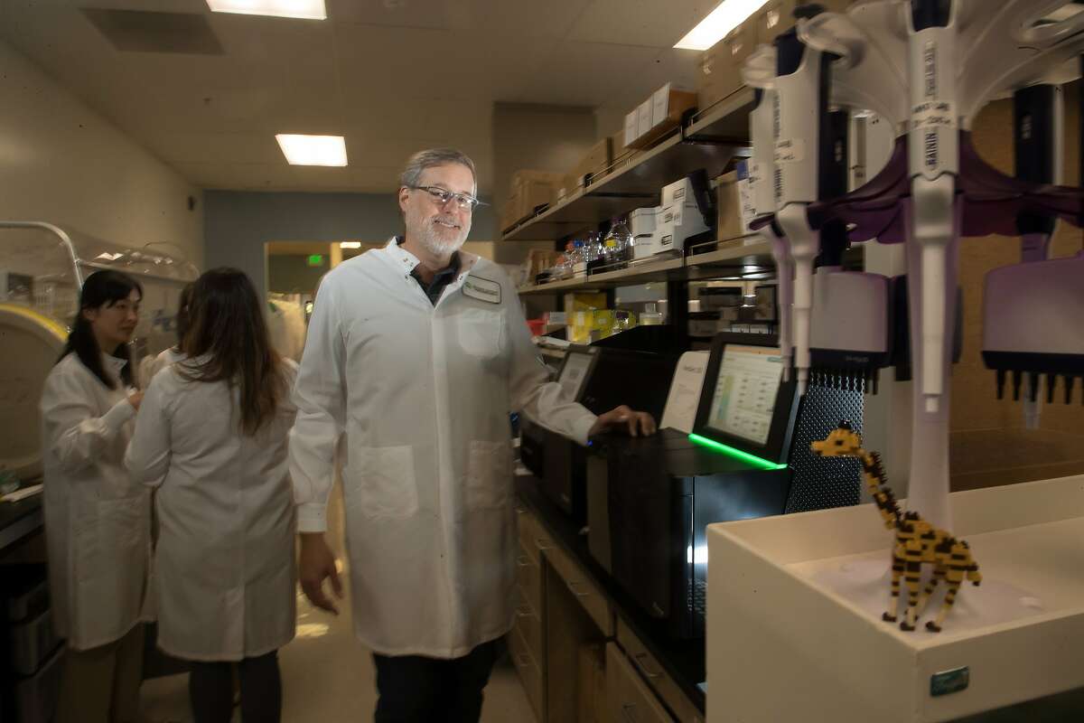 Second Genome Inc. CEO Glenn Nedwin in their lab with scientists Shoko Iwai, Maude David and Christina Segal on Tuesday, Oct. 3, 2017 in South San Francisco, CA.
