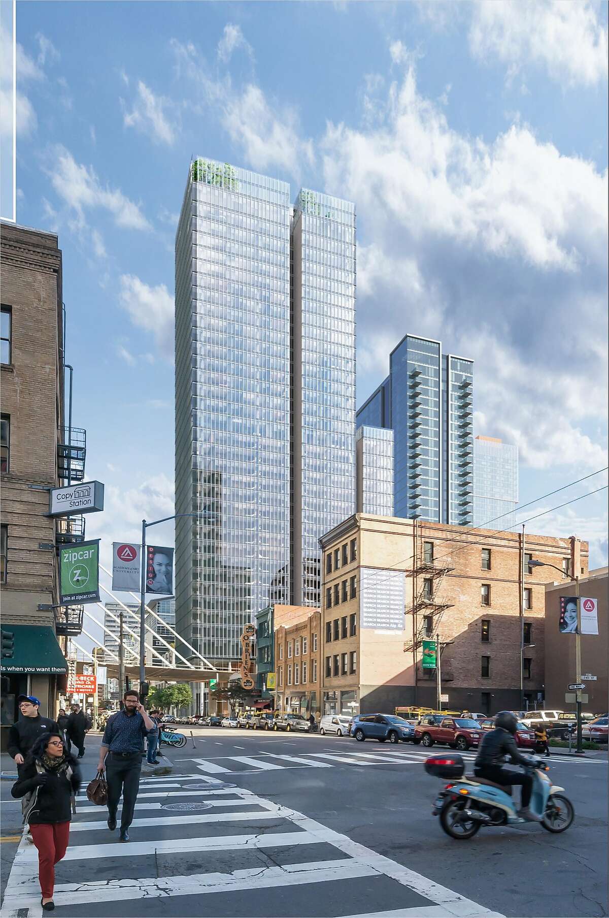 A rendering of the 37-story 555 Howard St., which would include condominiums, a hotel and a public rooftop terrace. Construction of the tower designed by Renzo Piano Building Workshop in collaboration with Mark Cavagnero Associates Architects is set to begin in the spring of 2018.