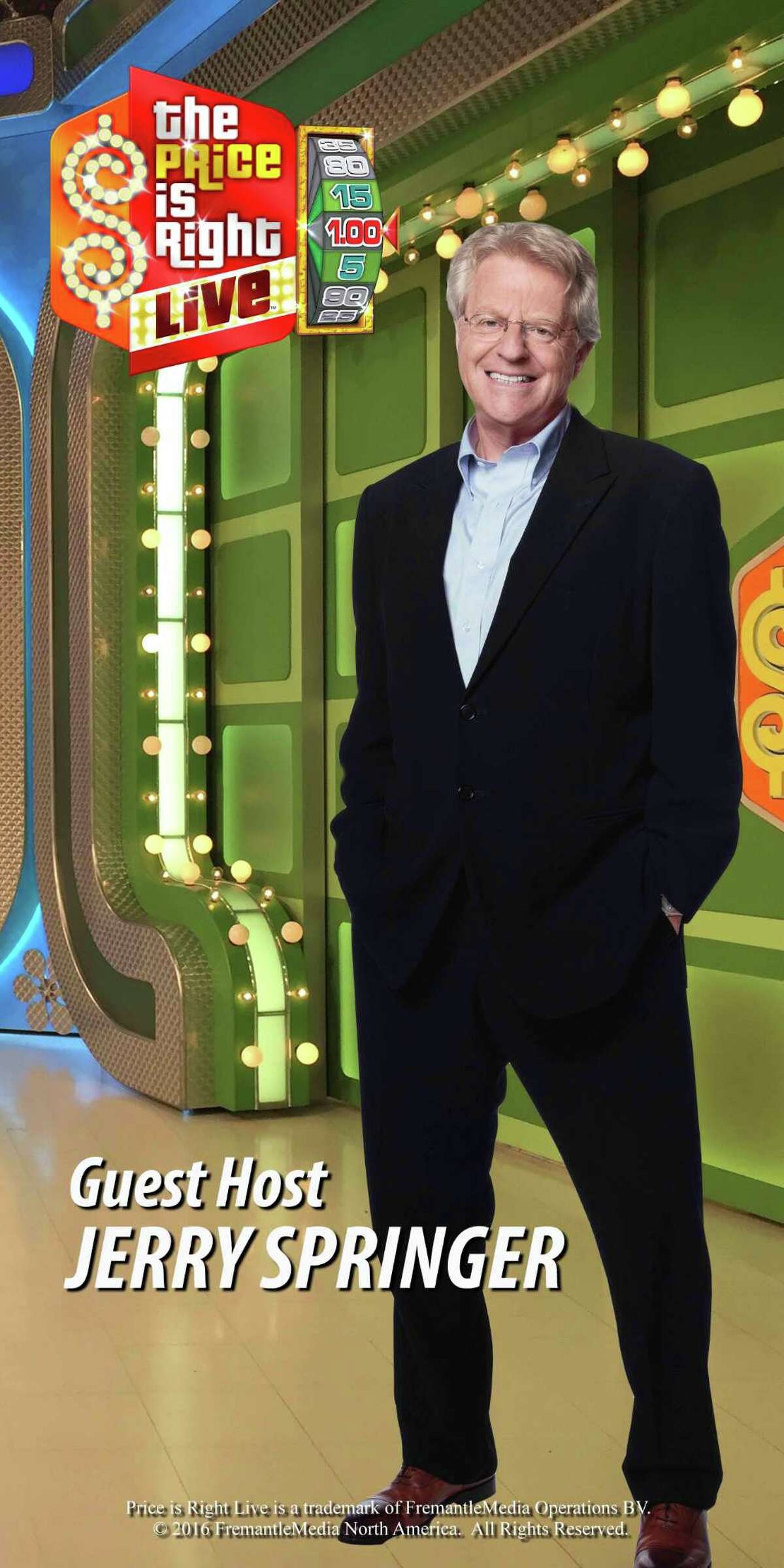 Jerry Springer will be the guest host of The Price is Right at the Palace in Waterbury.