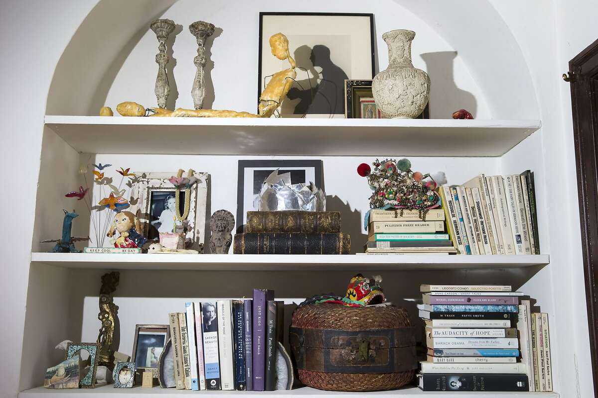 The shelves at the home of fashion designer Erica Tanov on Tuesday, Oct. 3, 2017, in Berkeley, Calif. Tanov said her books bring her inspiration.