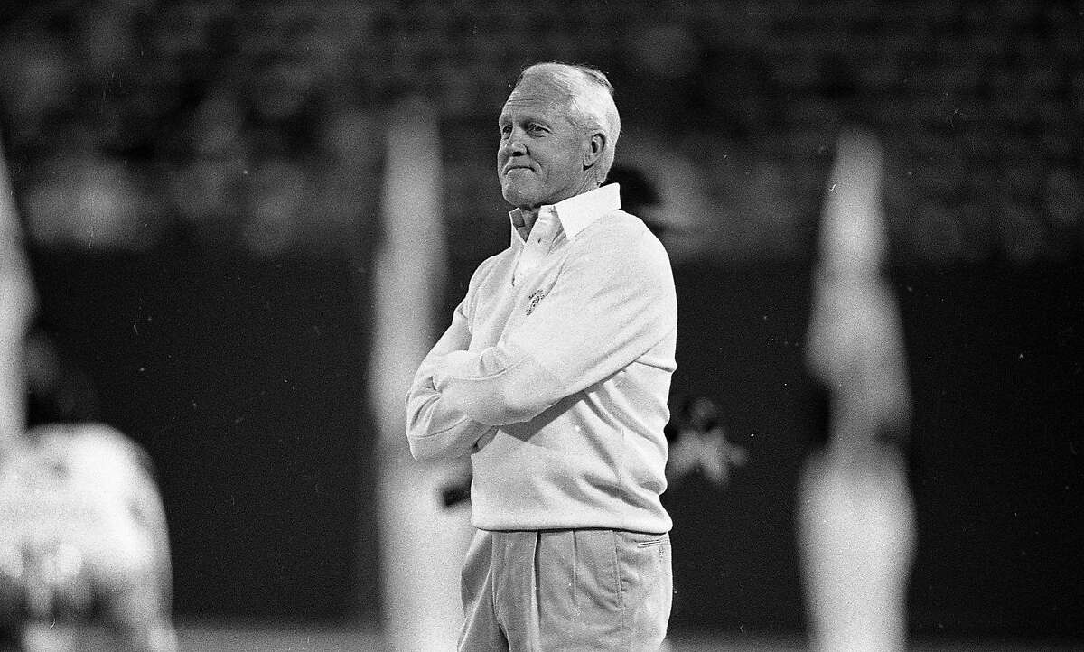 The San Francisco would play the New York Giants at the Meadowlands, with both teams fielding strike replacement players, October 5, 1987 Head coach Bill Walsh on the sidelines