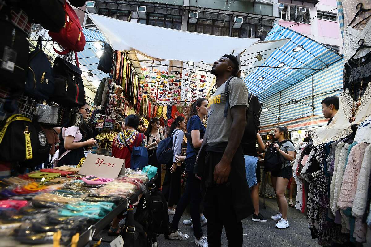 Jordan Bell of the Golden State Warriors takes in some sights around Hong Kong as part of the 2017 Global Games - China on October 3, 2017 in Hong Kong.