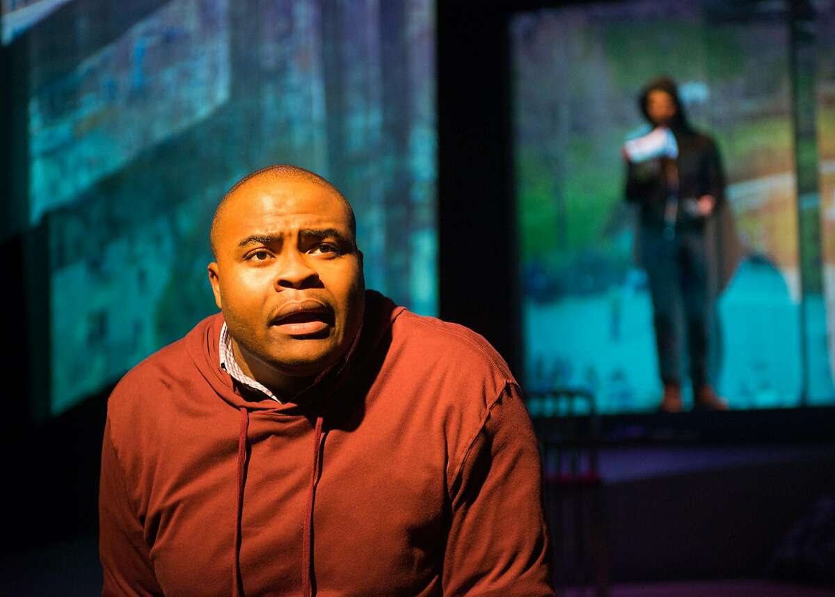 From left: Jesse (H. Adam Harris) meets his lover Neil (Michael Hanna) at a Black Lives Matter protest in New Conservatory Theatre Center's "This Bitter Earth."