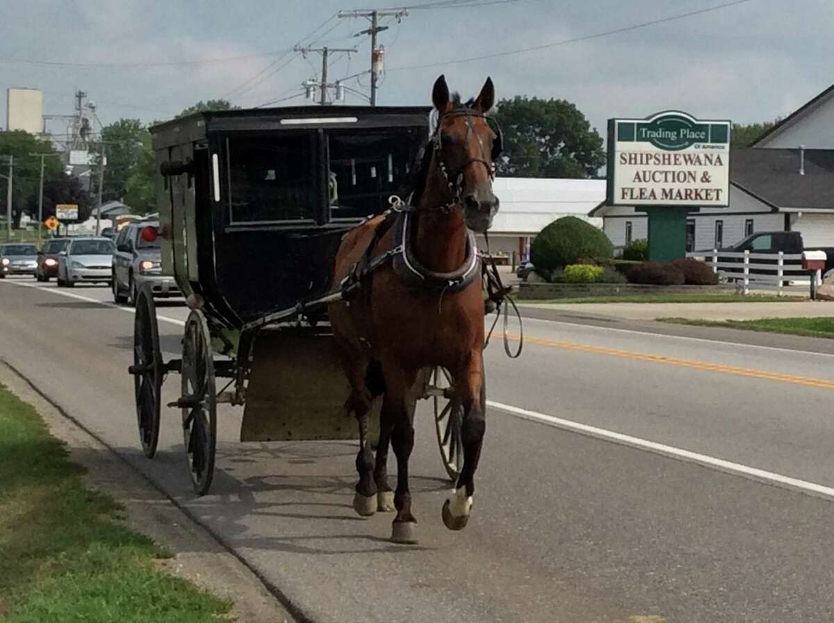 Horse-drawn buggies are the main form of transportation in Northern Indiana’s Amish Country.