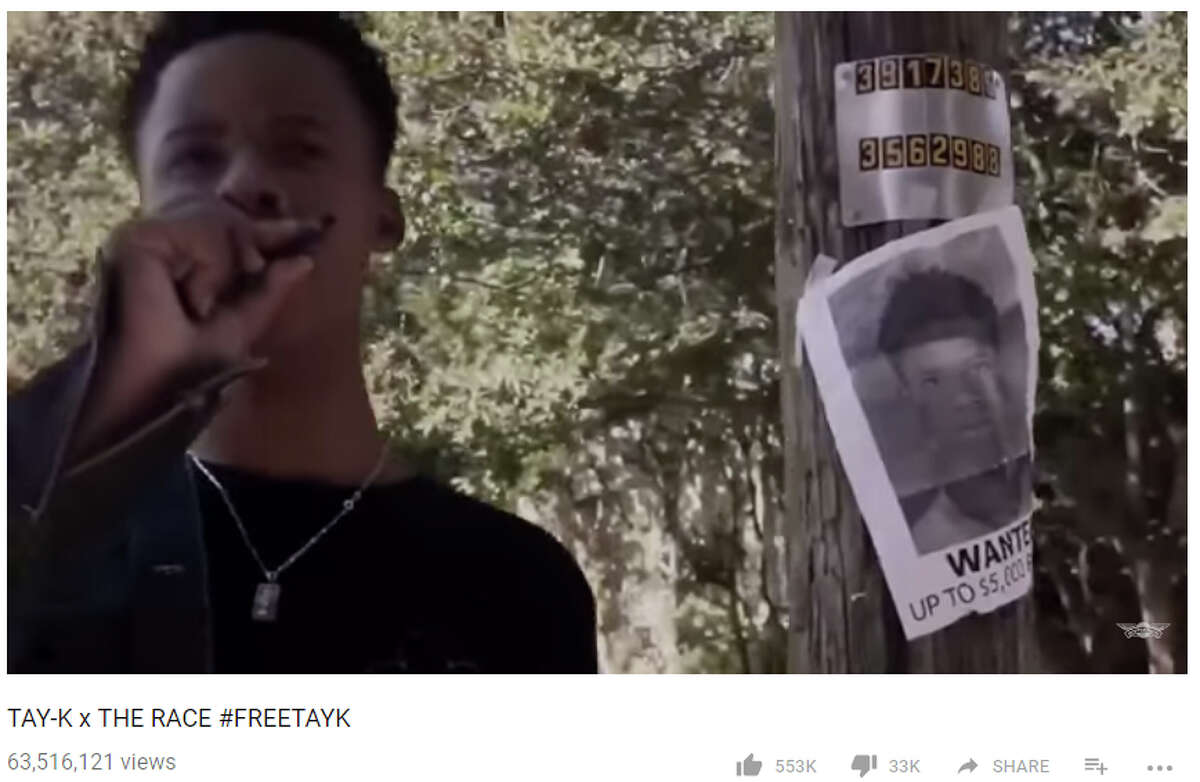 Tay-K 47 posed with his own wanted poster in a music video for his song "The Race," which has reached over 63 million views as he sat in jail on murder charges in San Antonio.