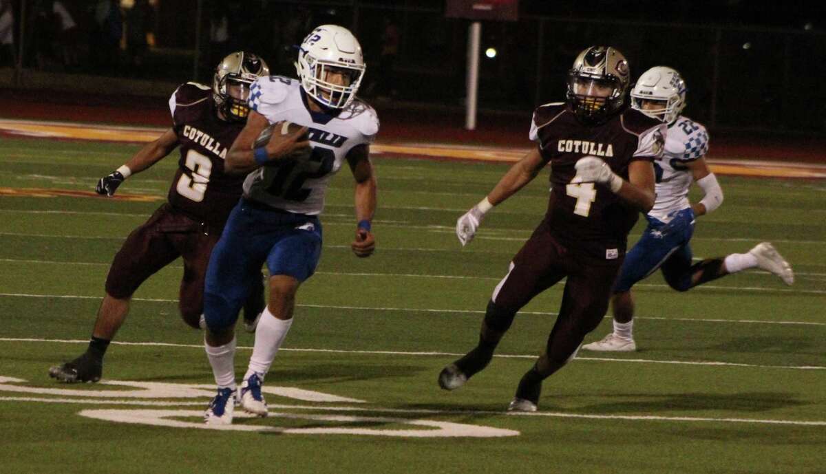 Natalia running back Ray Rizo heads up the field for yards during a high school game against Cotulla in 2017.