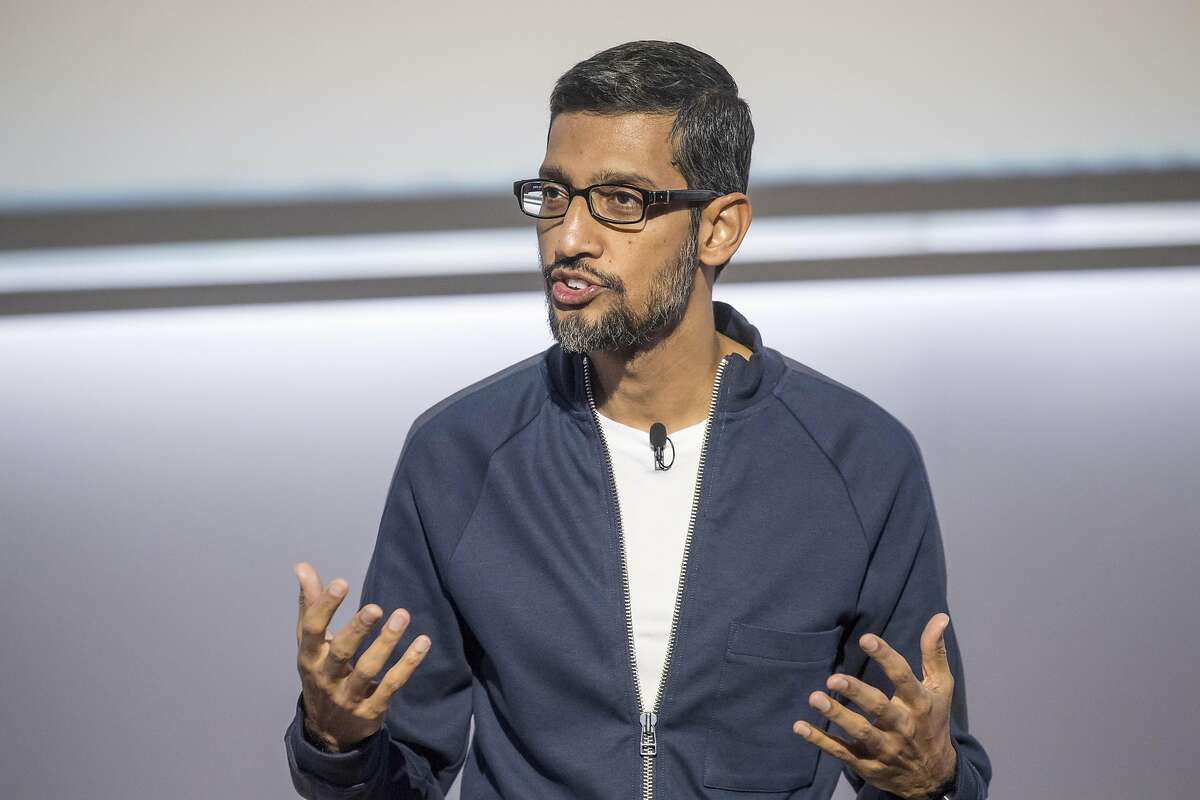 Sundar Pichai, chief executive officer of Google Inc., speaks during a product launch event in San Francisco, California, U.S., on Wednesday, Oct. 4, 2017. Google unveiled the second generation of its own devices along with an array of entirely new gadgets, plowing the company deeper into a competitive consumer hardware market. Photographer: David Paul Morris/Bloomberg