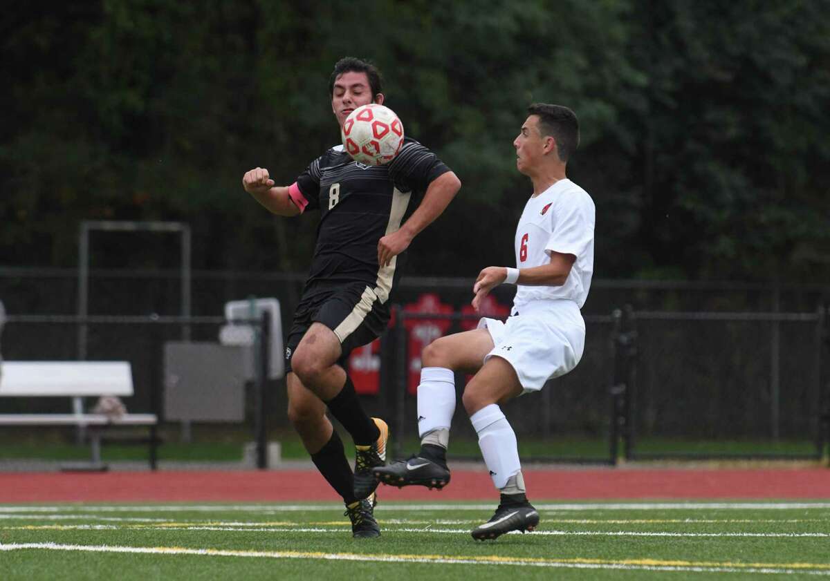 FCIAC soccer action between the Trumbull Eagles and the Greenwich Cardinals played at Greenwich High School on October 5, 2017 in Greenwich, Connecticut.