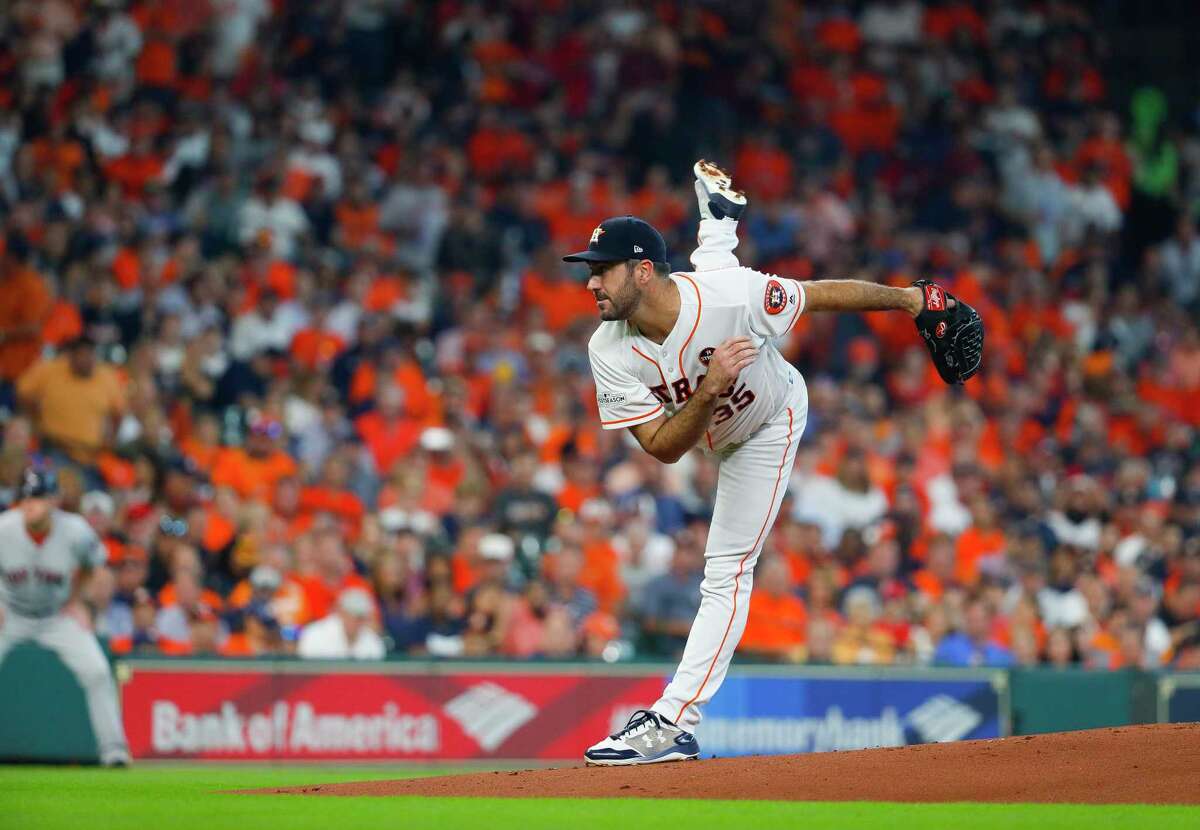 In his first postseason start for the Astros, Justin Verlander delivers a solid outing, limiting the Red Sox to two runs on six hits over six innings.