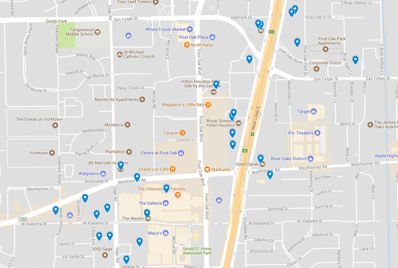 Map shows areas with high prostitution arrests at Houston hotels