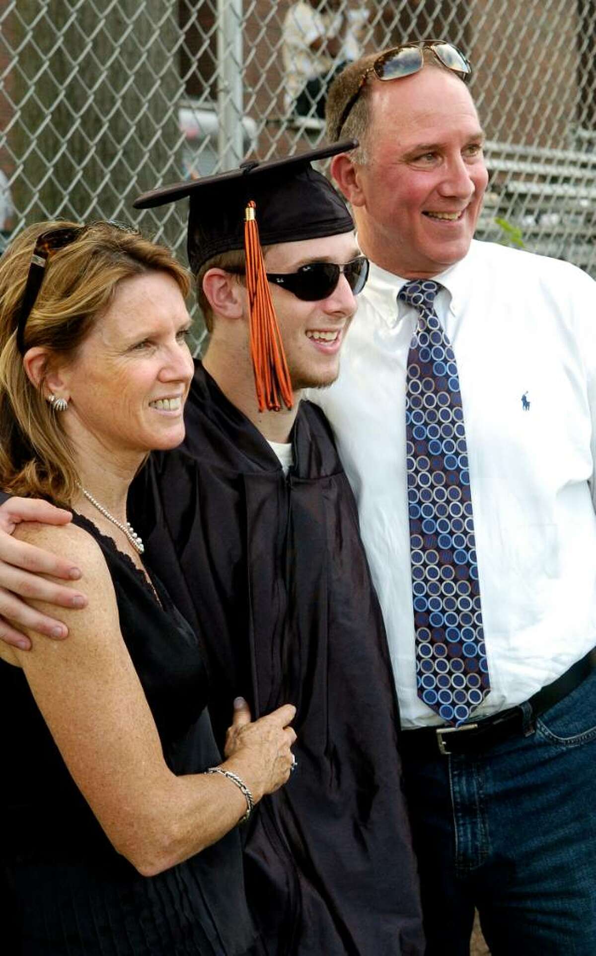 Kathy and Mike Lazarus have their photo taken with thier son Daniel who just graduated form Stamford High School. The class of 2010 graduates from Stamford High School on Thursday June 24, 2010 in Stamford, Conn.