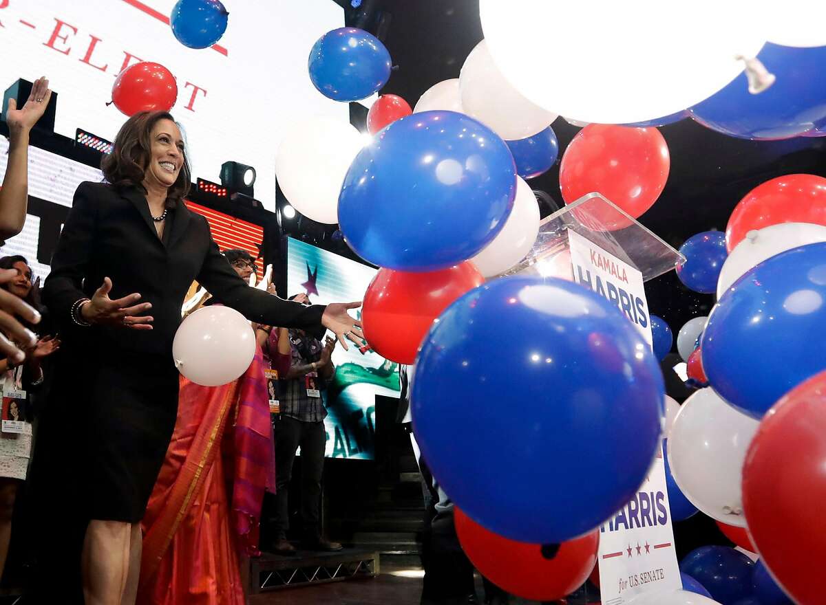 Democratic U.S. Senate candidate, Attorney General Kamala Harris greets supporters at a election night rally Tuesday, Nov. 8, 2016 in Los Angeles. (AP Photo/Chris Carlson)