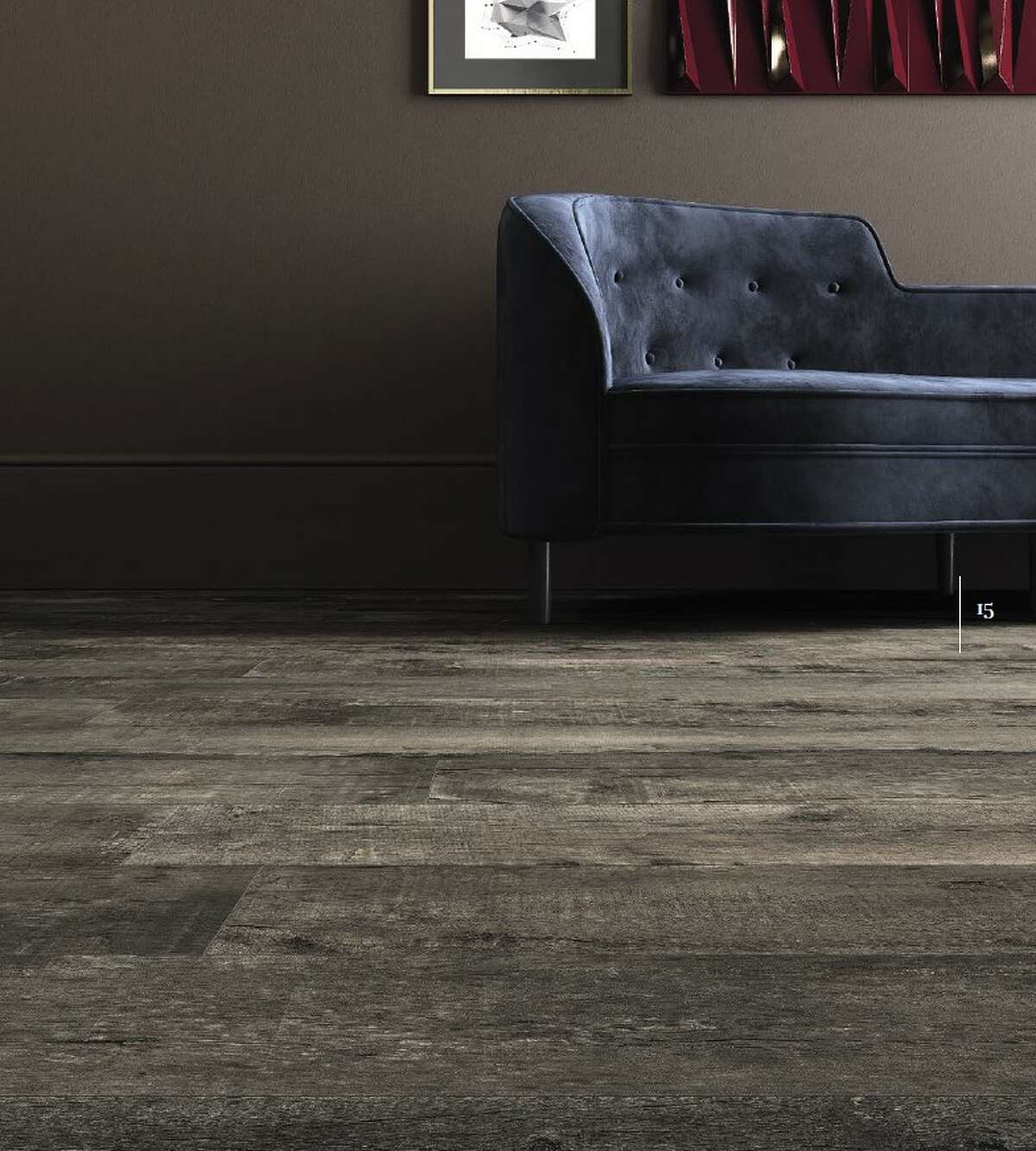 This room shows Imola's Nirvana style porcelain tile that looks like wood.