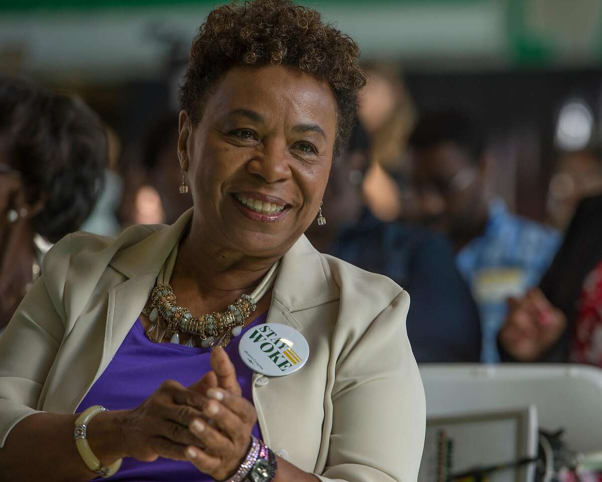 Rep. Barbara Lee smiles before participating on a panel discussion at Making Connections IV at Laney College in Oakland, Calif. on Oct. 6, 2017.
