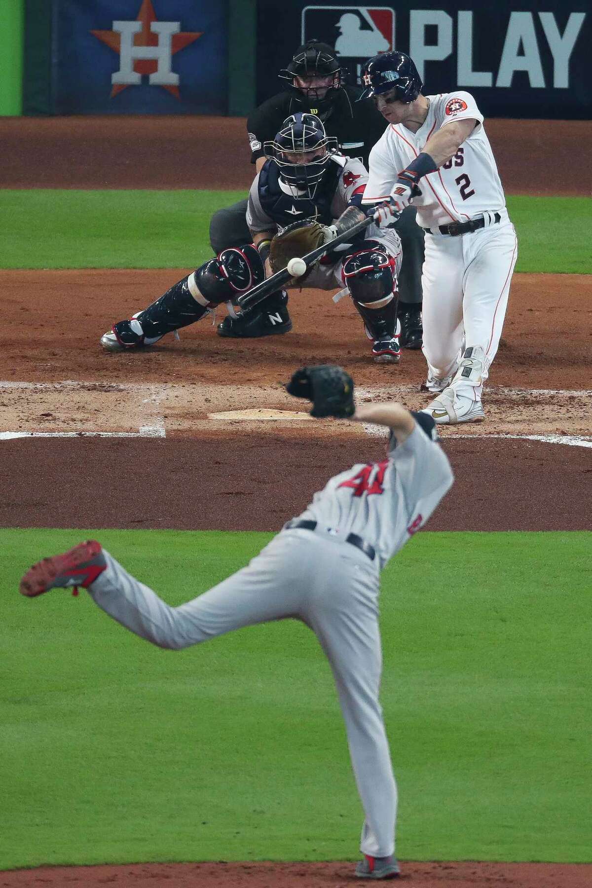 Astros third baseman Alex Bregman found this offering from Red Sox ace Chris Sale to his liking in the first inning of Game 1, hammering it for a solo home run that triggered an 8-2 victory.