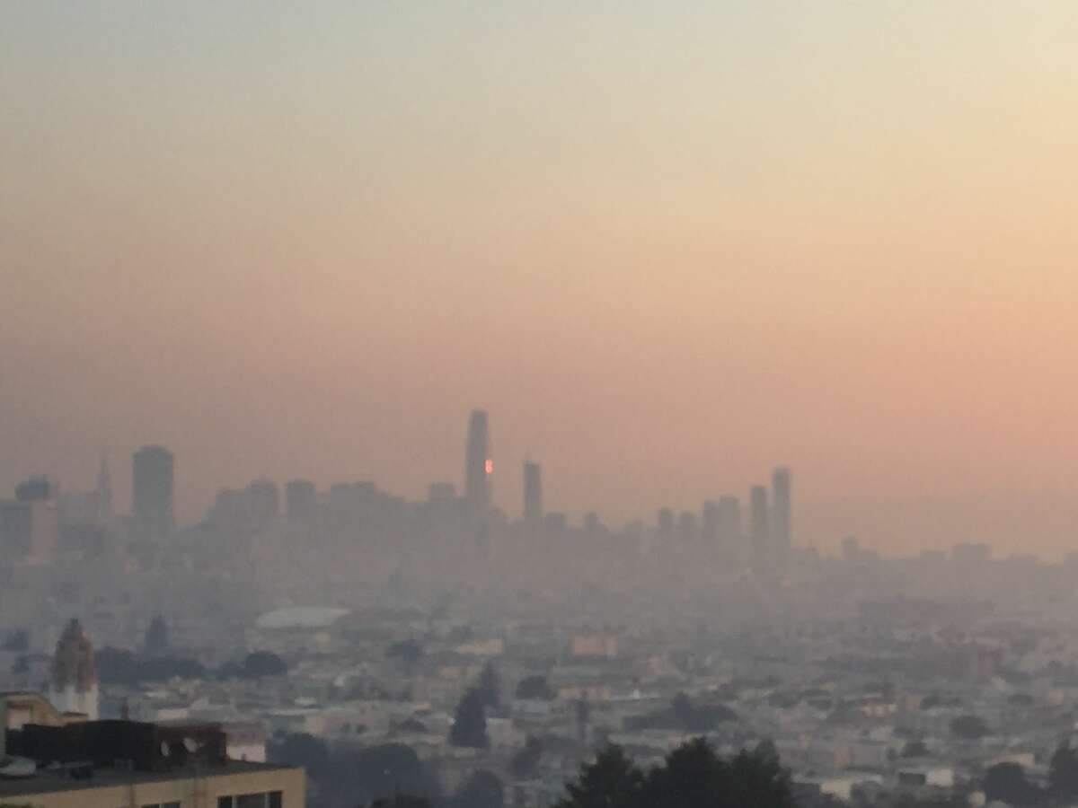 Views of San Francisco's skyline are smoke-filled on the morning of Oct. 9, 2017 as multiple wildfires burn in Mendocino and Sonoma counties.