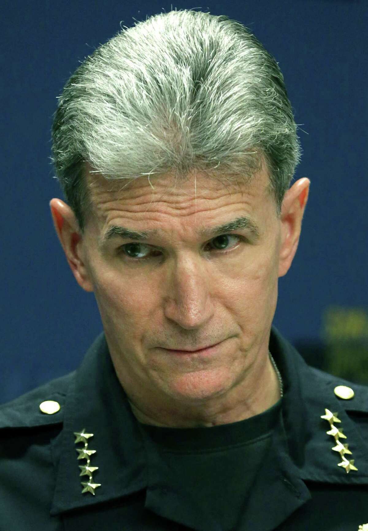 San Antonio Police Chief William McManus, pictured here, has twice suspended officer Gary S. Tuli.