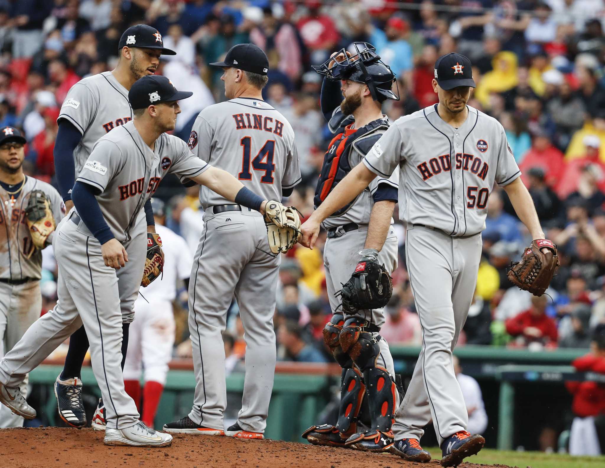 Houston Chronicle Sports - Jose Altuve with his shredded jersey after his  home run sent the Astros past the Yankees on Sunday at Minute Maid Park.  Photo by Yi-Chin Lee / Houston