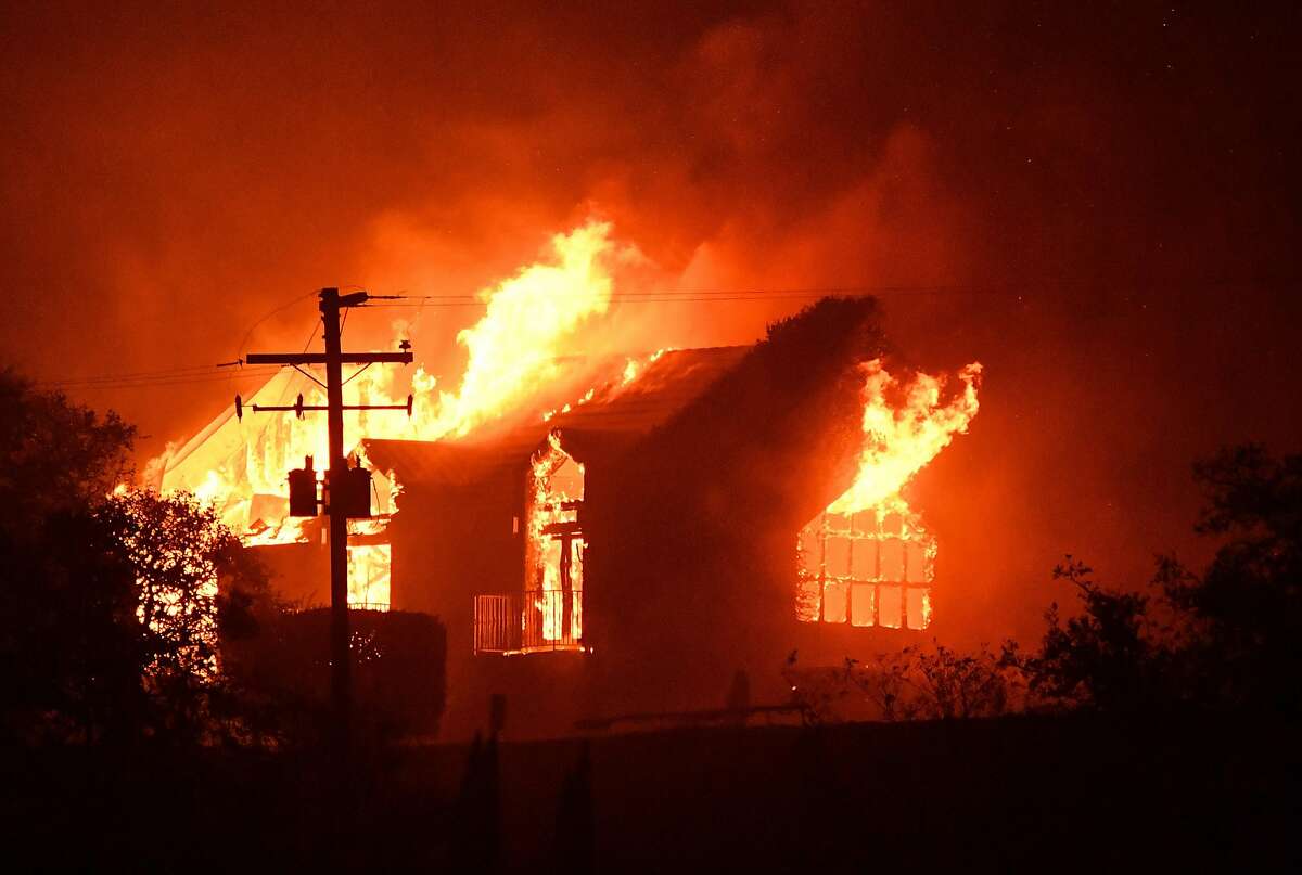 The Signorello Estate winery burns in the Napa wine region in California on October 9, 2017, as multiple wind-driven fires continue to whip through the region. / AFP PHOTO / JOSH EDELSONJOSH EDELSON/AFP/Getty Images