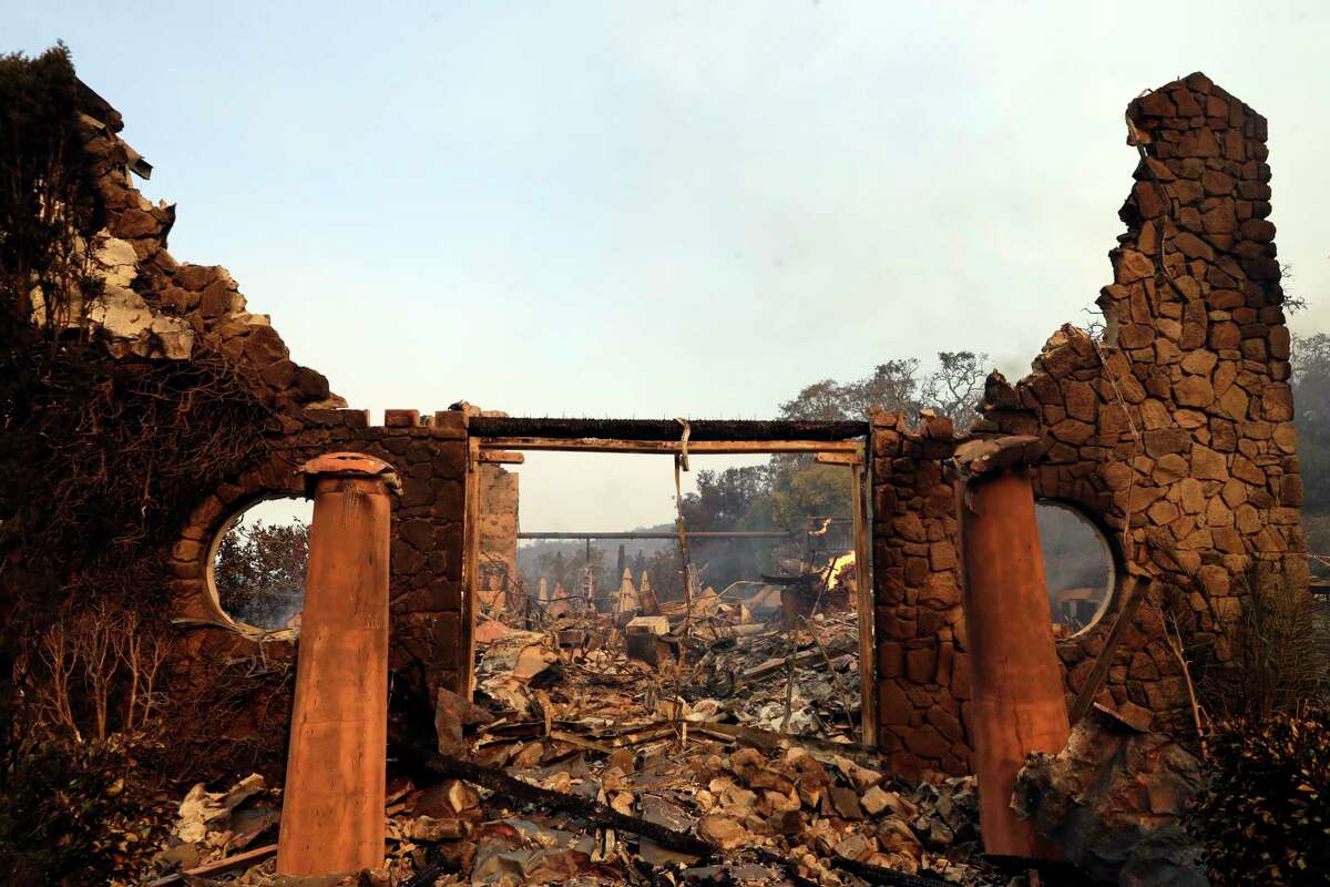 The entrance to the fire-ravaged Signorello Estate winery is seen Monday, Oct. 9, 2017, in Napa, Calif.