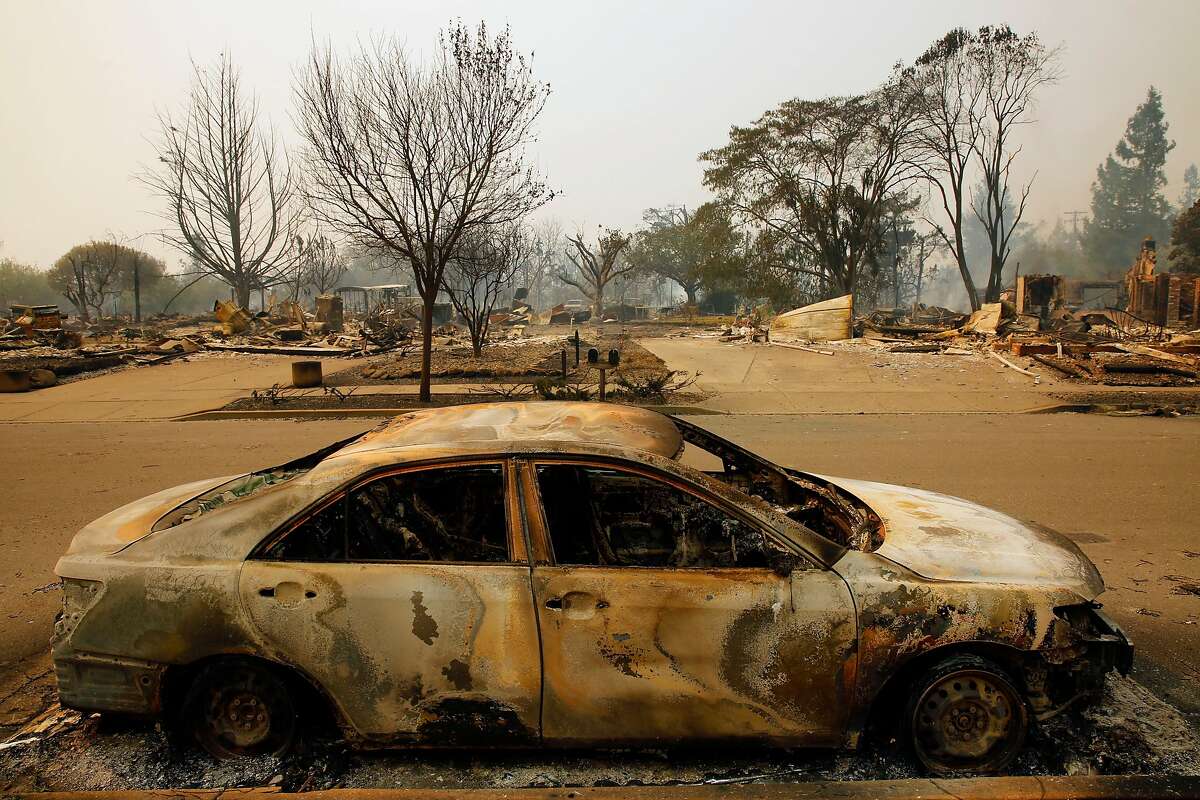 Dozens of homes and vehicles burned at the scene of the Tubbs Fire in Santa Rosa, Ca., on Monday October 9, 2017, as massive wildfires ripped through Napa and Sonoma counties early Monday, destroying hundreds of homes and businesses.