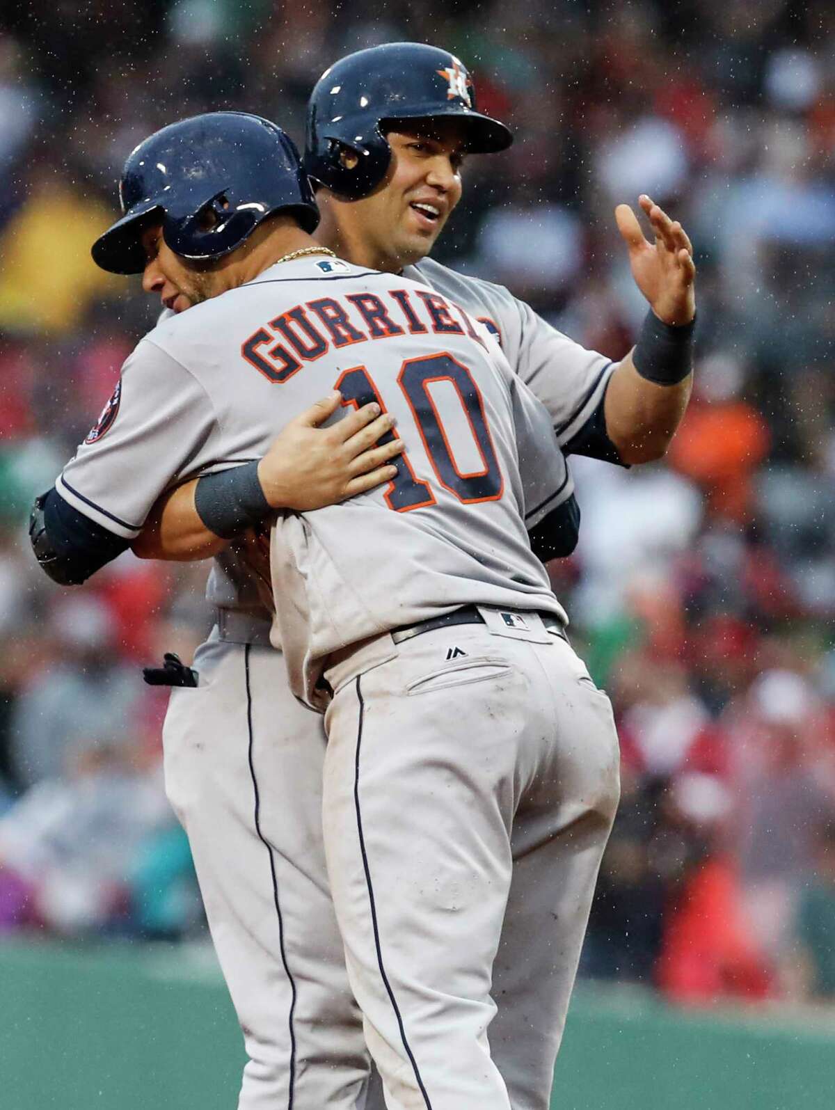 The Astros' Yuli Gurriel shows an affection for insurance runs after pinch hitter Carlos Beltran's ninth-inning RBI double, which made it 5-3 and proved crucial.
