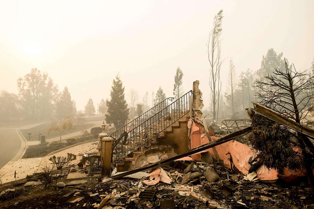 A staircase stands at a home leveled by the Tubbs fire in the Fountaingrove area of Santa Rosa, Calif., on Tuesday, Oct. 10, 2017.