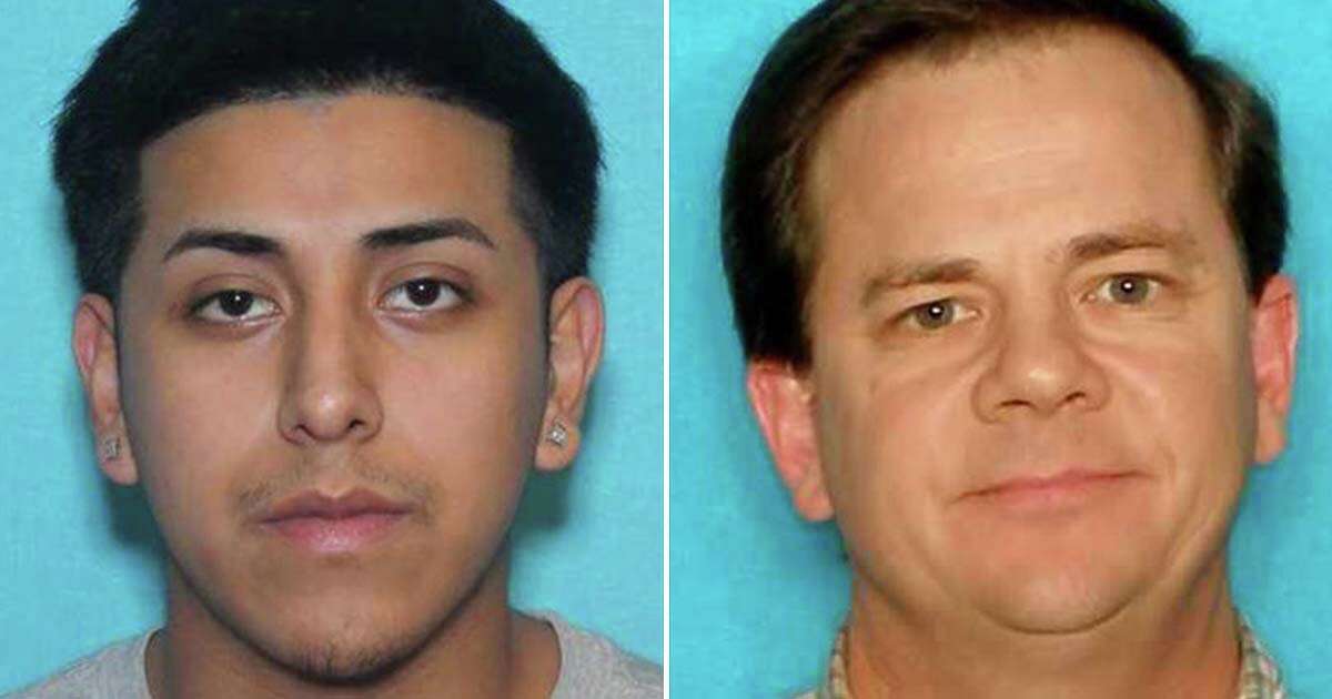 Jonathan Andrew Perales (left), 18, faces a charge of capital murder. He is being treated at San Antonio Military Medical Center for two gunshot wounds. Michael Clayton Robinson, 51, was shot and killed early Tuesday at his home in Universal City.