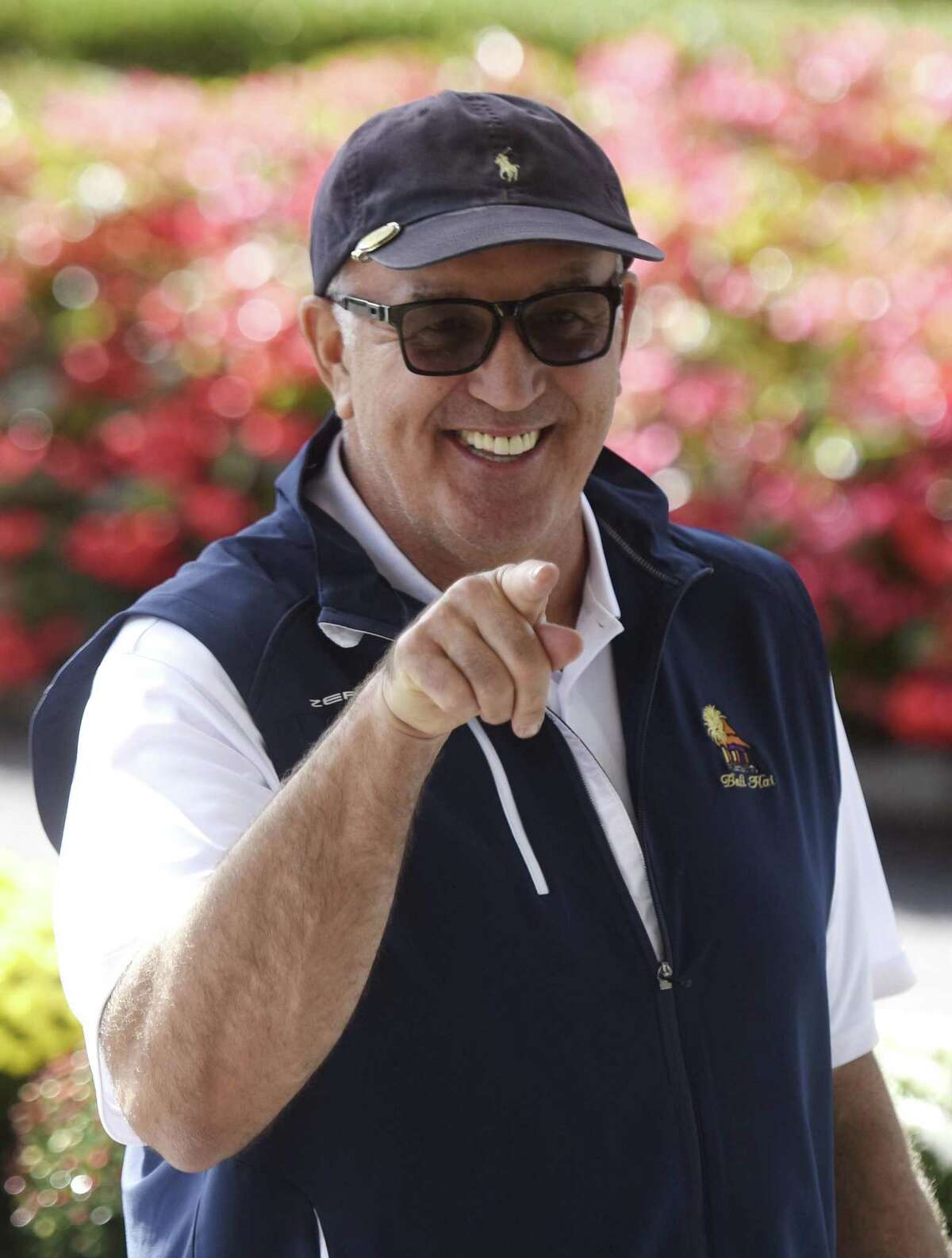 Former boxer Gerry Cooney is welcomed to the 27th annual Tim Teufel Celebrity Golf Tournament at Tamarack Country Club in Greenwich, Conn. Tuesday, Oct. 10, 2017. The golf outing, presented by Sweet'N Low, featured more than a dozen former and current sports celebrities competing on the course to raise money for the Fairfield County Sports Commission.