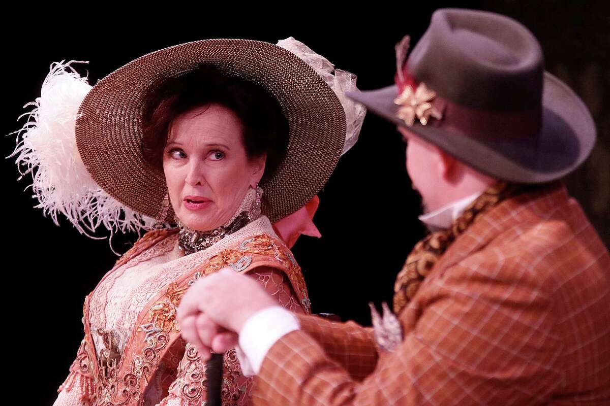 Celeste Roberts as Kitty Warren and Tom Long as Sir George Crofts in the Classical Theatre Company's production of "Mrs. Warren's Profession."