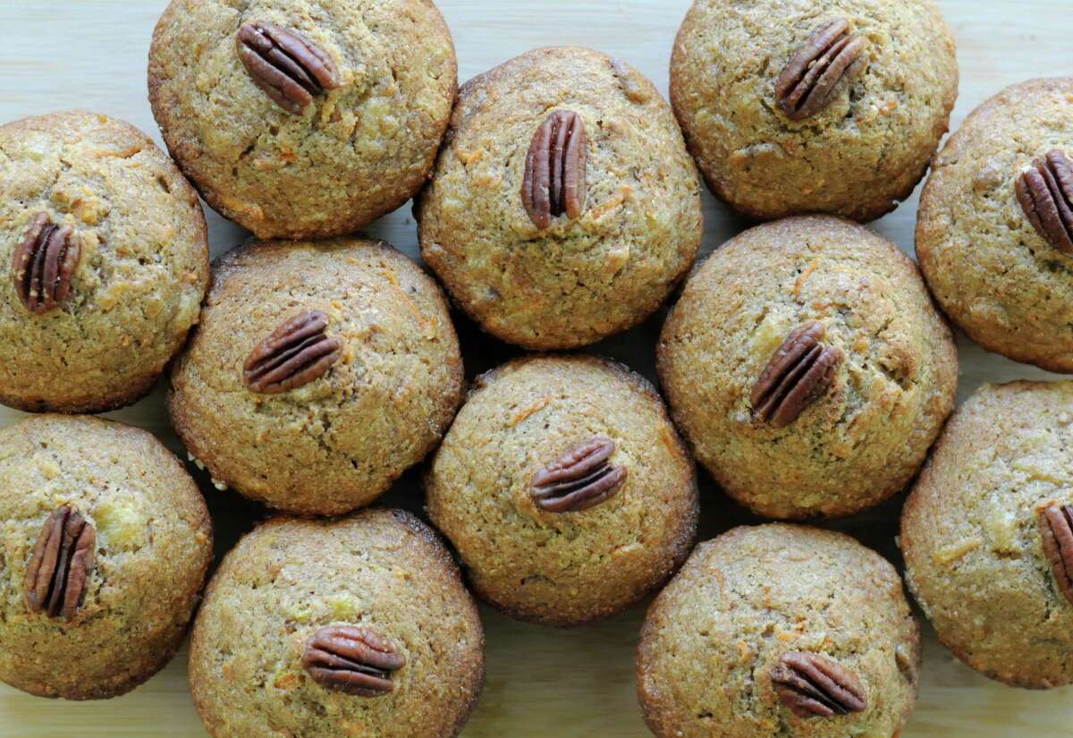 Glorious Morning Muffins from "The Harvest Baker" by Ken Haedrich are loaded with pecans, carrots and fruit.