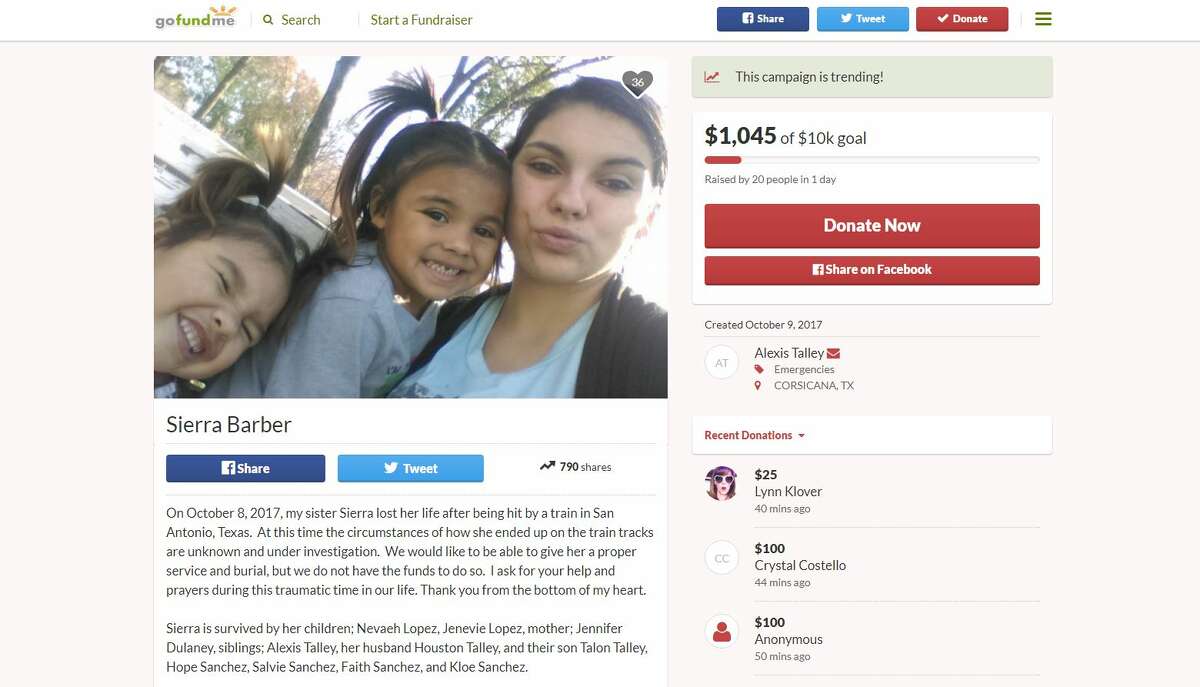Barber leaves behind two children. A GoFundMe page created by her sister, Alexis Talley, asks for donations that will be used to give her a "proper service and burial."