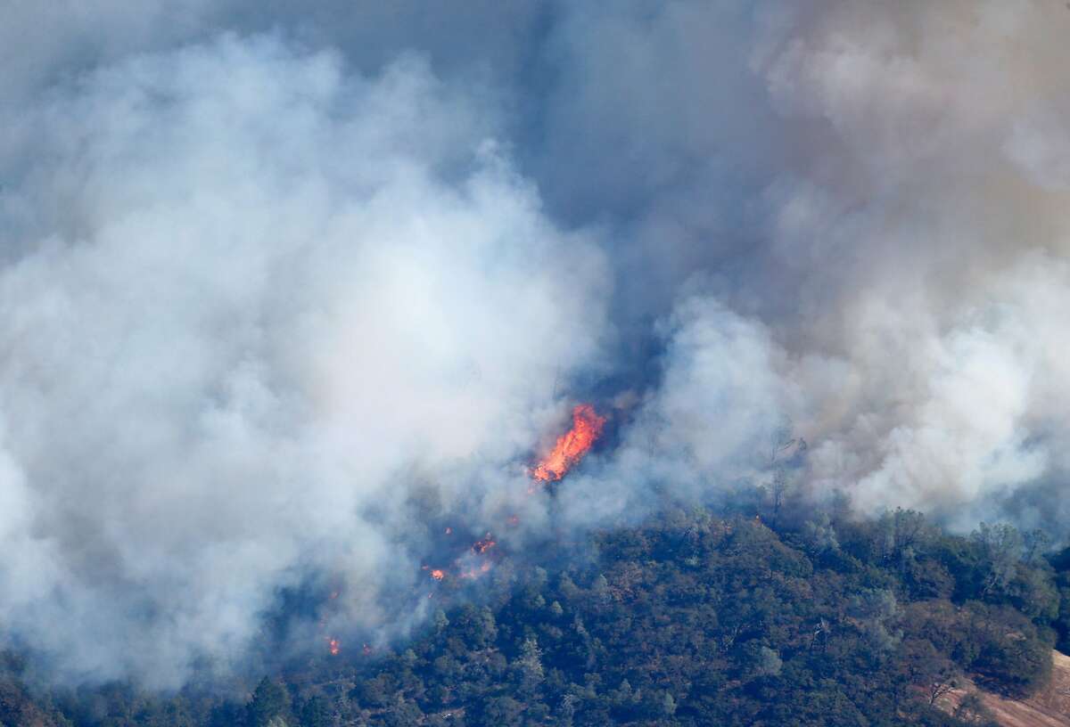 Massive flames from the Tubbs Fire consumes thick grasses and tall trees near Santa Rosa, Calif. on Wednesday Oct. 11, 2017.