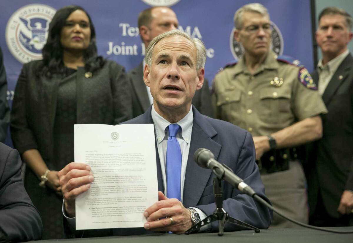 Texas Gov. Greg Abbott speaks about Hurricane Harvey recovery efforts at a Sept. 26 news conference at the Texas FEMA Joint Field Office in Austin. Abbott, angered by an anticipated move by U.S. House leaders to sidetrack Texas’ request for an additional $18.7 billion in Hurricane Harvey aid, blasted the Texas congressional delegation for not fighting it.