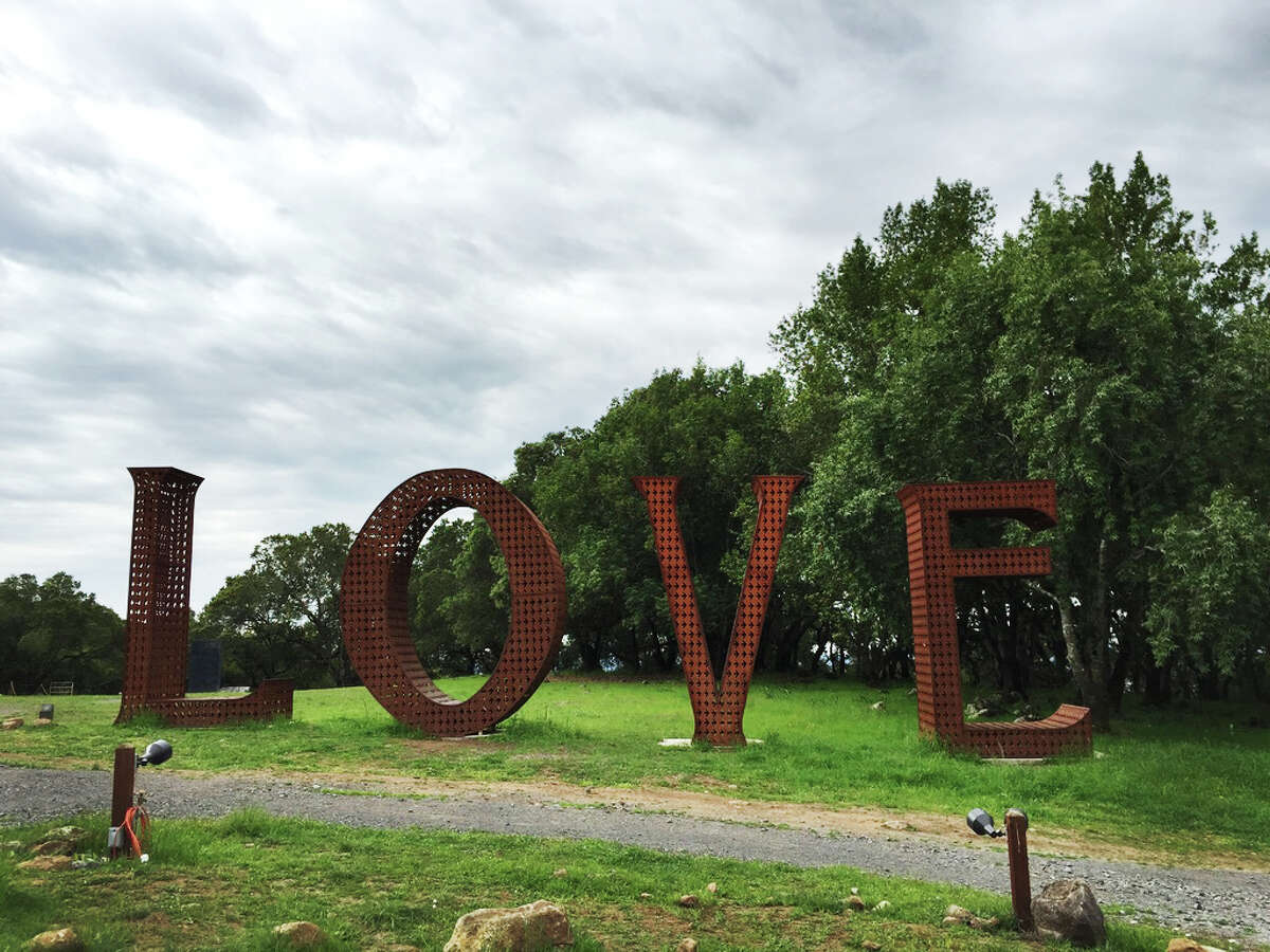 The "Love" artwork in the Marijke's Grove sculpture garden at Paradise Ridge winery in Santa Rosa survived the Tubbs Fire, which leveled the winery.