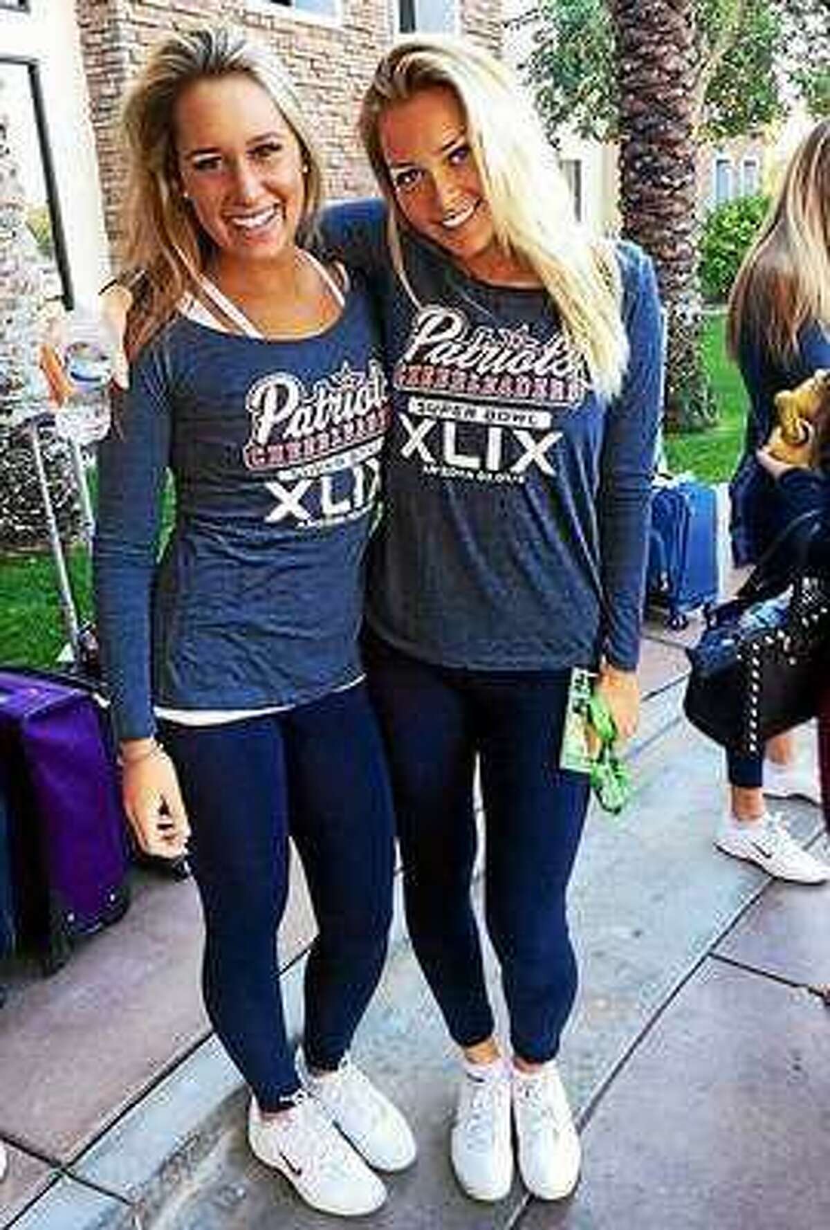 Patriot?’s cheerleaders Brittany Dickie, left, and Camille Kostek, right, an H-K grad of 2010.