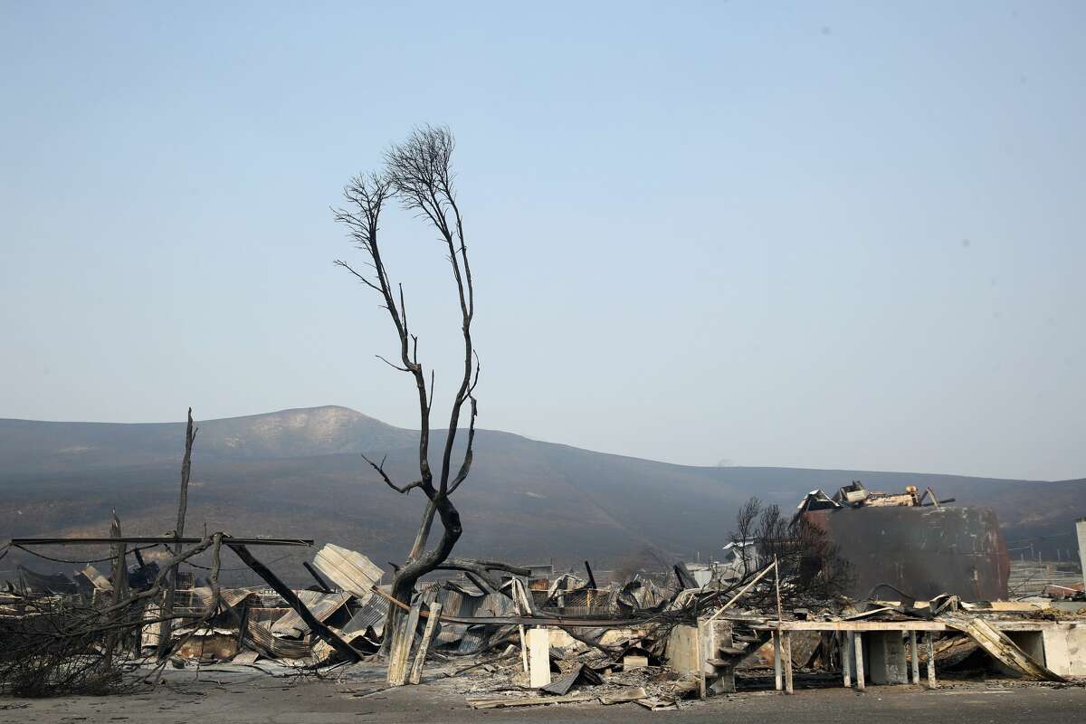 A view of the remains of the buildings at Stornetta's Dairy that were destroyed by the Atlas Fire on October 10, 2017 in Napa, California.