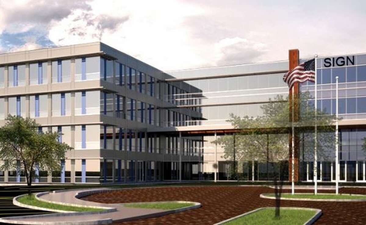 A rendering of an office building proposed for the former Starlite Theater site in Latham by Galesi Group.