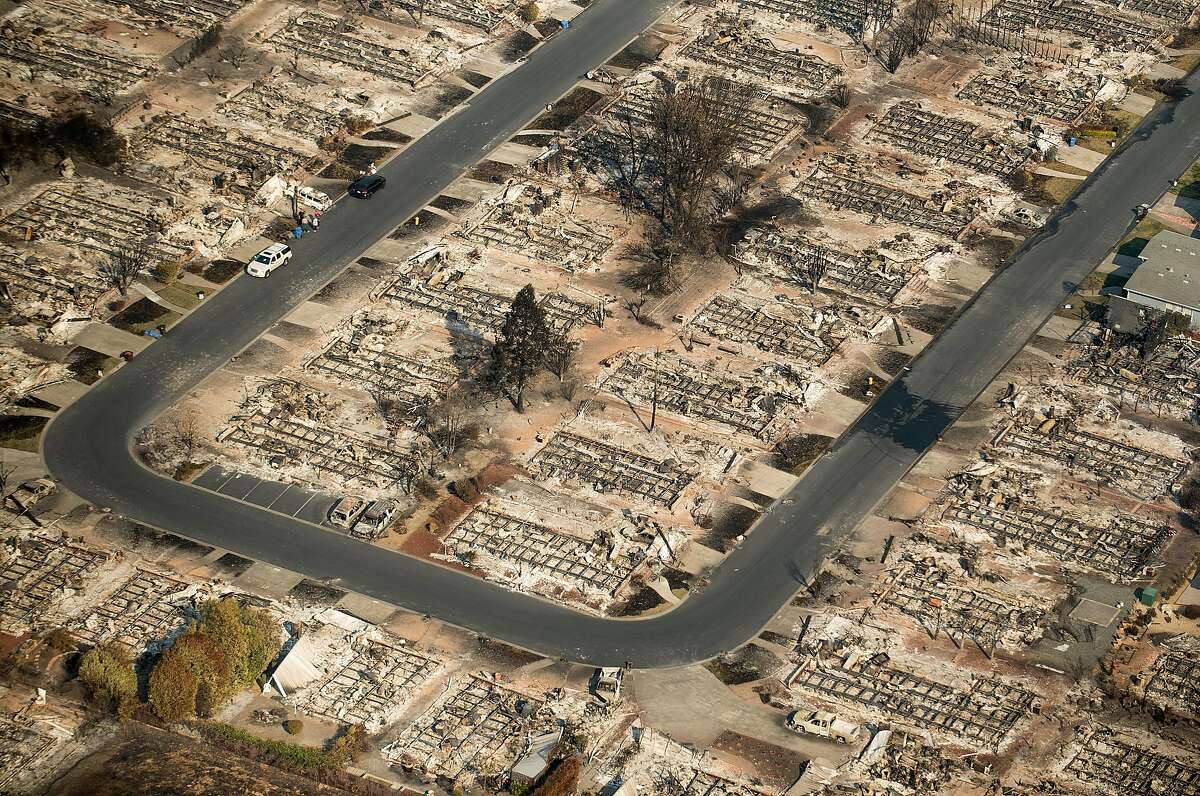 Homes leveled by the Tubbs fire line a neighborhood of Santa Rosa, Calif., on Wednesday, Oct. 11, 2017.