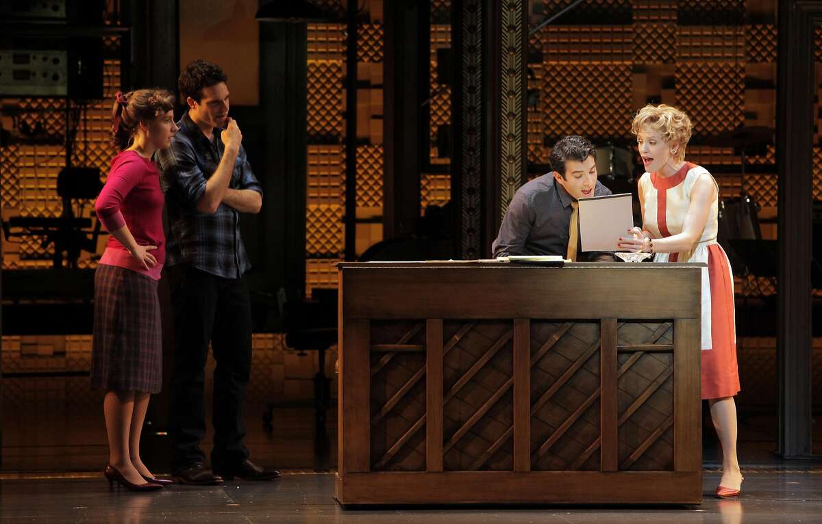 L-R, Jessie Mueller as Carole King, Jake Epstein as Gerry Goffin, Jarrod Spector as Barry Mann, and Anika Larsen as Cynthia Weil in a dress rehearsal of, "Beautiful: The Carole King Musical" at the Curran Theater in San Francisco, Calif., on Monday, September 23, 2013.