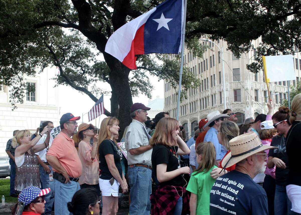 A large crowd converged on downtown San Antonio and Alamo Plaza to protest the removal of the Cenotaph under the Alamo master plan. The plan calls for the Cenotaph's removal because it is not part of the Alamo's history. It was built about 100 years after the Battle of the Alamo.
