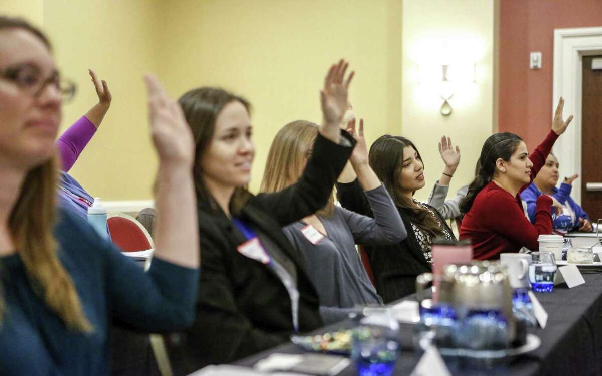 Women interested in running for office respond to a question during a training for potential Democratic candidates held by Emily’s List in San Francisco.