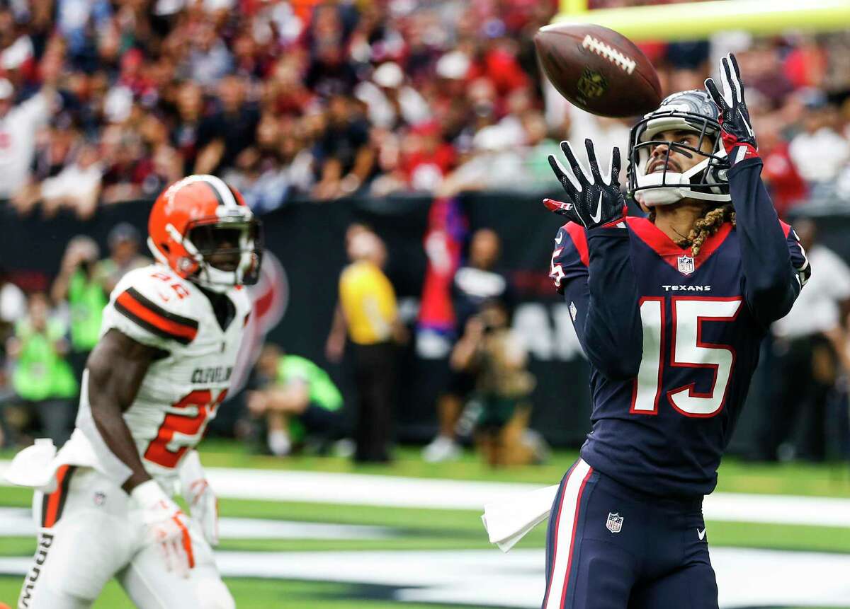 ﻿Texans wide receiver Will Fuller (15) recorded his fifth touchdown of the season with a 39-yard reception in the first quarter of Sunday's 33-17 win over the Cleveland Browns.﻿
