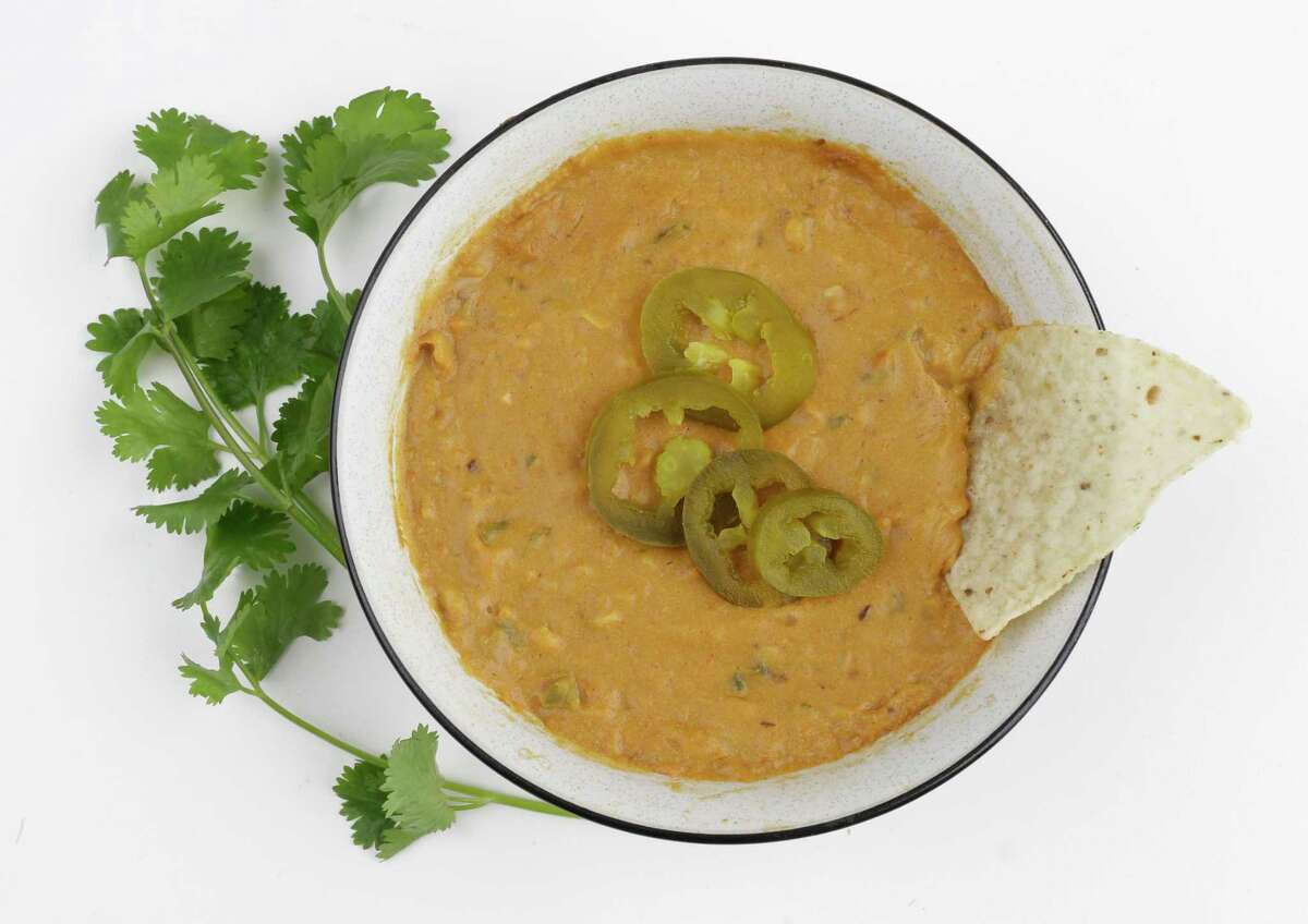 10 Minute Vegan Queso can be puréed for a creamier texture.