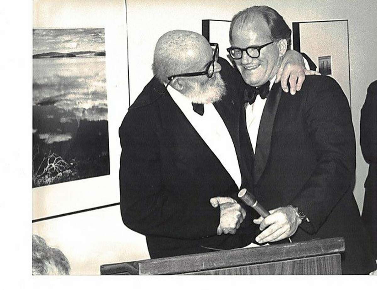 William A. Turnage (right) presents Wilderness Society�s Conservation Award to Ansel Adams in 1980.