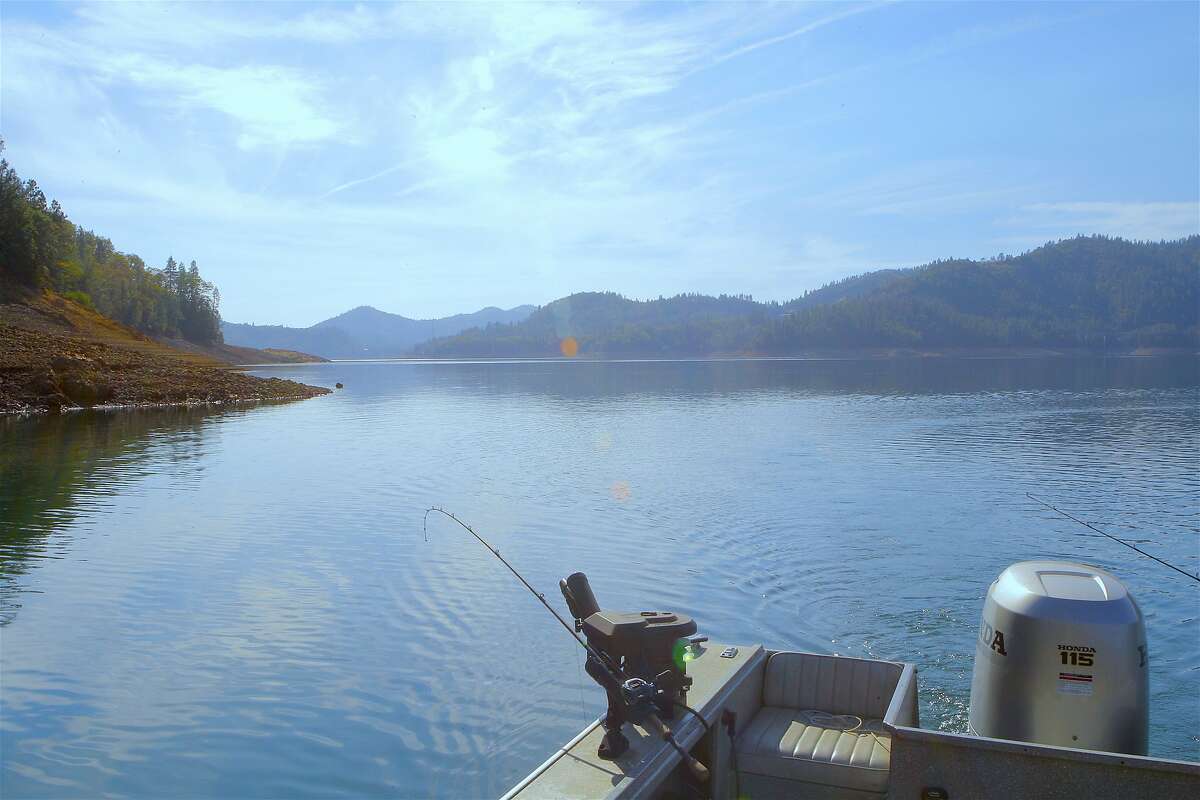 Blue-sky day this week trolling for big rainbow trout at Shasta Lake, the state's largest reservoir with 365 miles of shoreline. Shasta Lake�is entering fall and winter at 72 percent full, the highest water levels for mid-October in 10 years.