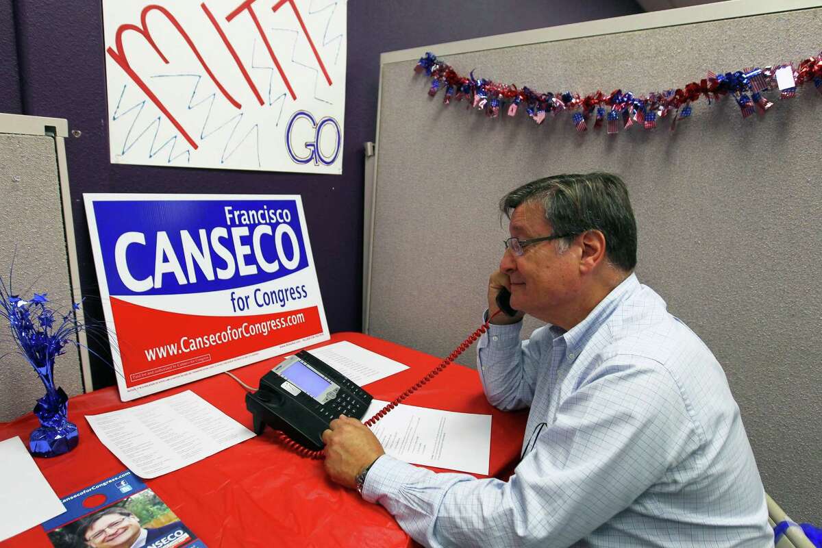 Francisco "Quico" Canseco makes phone calls along side volunteers and supporters during a campaign event at his north west side campaign office, Saturday, October 20, 2012. Canseco (R-SA) is running hard against state Rep. Pete Gallego, (D-Alpine), in the race for U.S. House District 23. (JENNIFER WHITNEY)