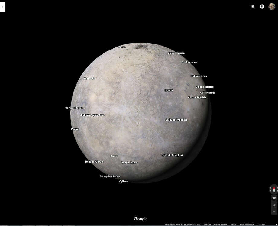 Mercury as it appears on Google Maps' new solar system feature. Photo: Houston Chronicle Screenshot / Google Maps