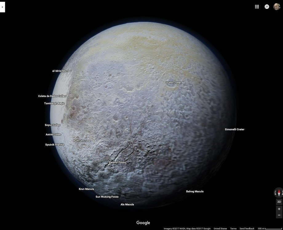 Pluto as it appears on Google Maps' new solar system feature. Photo: Houston Chronicle Screenshot / Google Maps